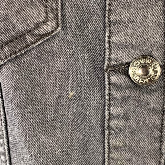 7 FOR ALL MANKIND M Grey Cotton Blend Denim Beaded Button Up Raw Edge Jacket - Picture 5 of 8